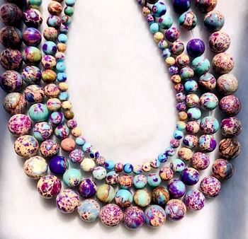 

Natural Multi Purple Blue Imperial Jaspe r 4mm 6mm 8mm 10mm Round Sediment Impression Jaspe r For jewelry DIY 15.5"/string