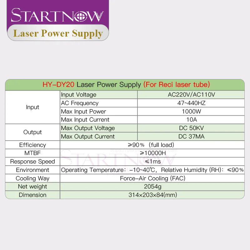 Startnow DY20 CO2 лазерный Питание 130/150W Reci W6 S6 W8 S8 лазерная трубка HY 110/220V лазерные