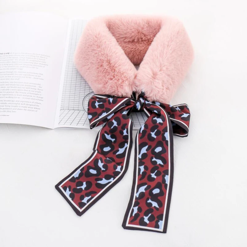 pink Меховой шарф леопардовый шарф женский шейный платок шарфы и палантины женский зимний шарф роскошный брендовый облегающий Шелковый шарф - Цвет: pink