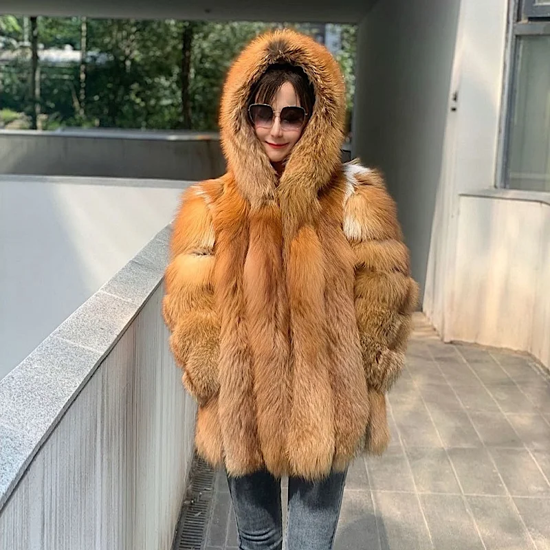 70cm Winter Full Pelt Mens Real Red Fox Fur Coat Genuine Fur Jacket Warm  Outwear