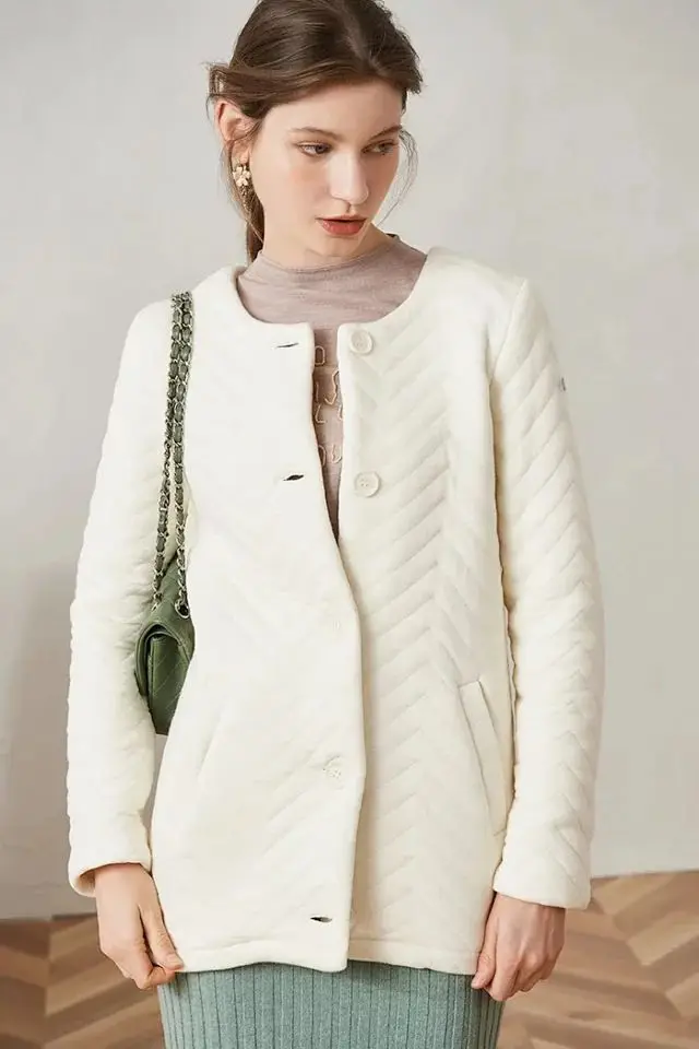 Женское пальто осень и зима новая белая ромбовидная хлопковая куртка