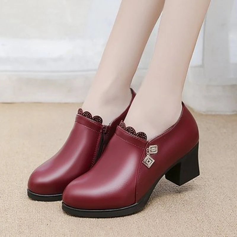 Women Shoes 2020 Spring Autumn Women Leather High Heel Pumps Shoes Lady Med Heels Office Shoes Female Dress Shoes