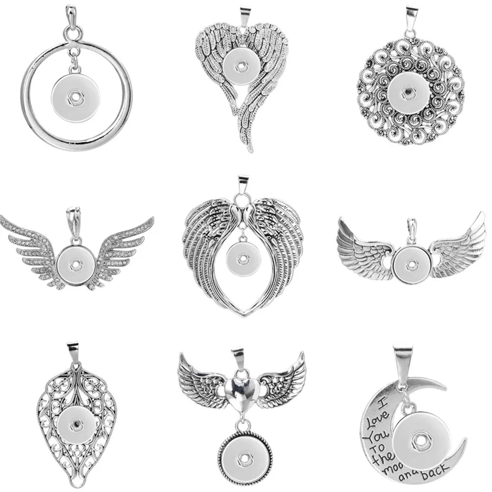 Винтаж 18 мм кулон с кнопкой ожерелье с крыльями ангела перо Форма для женщин античное серебро для защелки ювелирные изделия