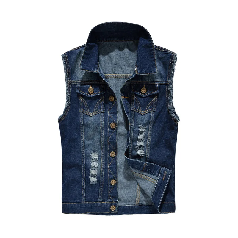 

Hot 2019 Men Jean Vest Pactwork Cowboy Vest Coat Single Breasted Turn Down Collar Plus Size Summer Plus Size Denim Waistcoat