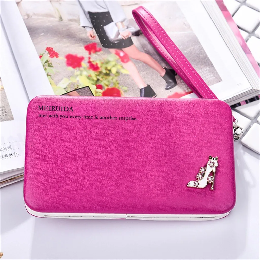 Hot Pink Женский Длинный кошелек, простой ретро стиль, мягкая кожа, на молнии, кошелек для монет, держатели карт, сумочка, вечерние кошельки - Цвет: Hot Pink