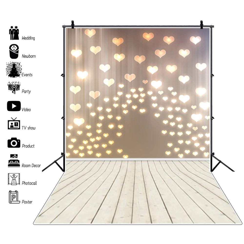 Dreamy Light Bokeh Glitter Love Heart Wood Floor Photography Backdrop Baby Newborn Portrait Photo Background photo backdrop