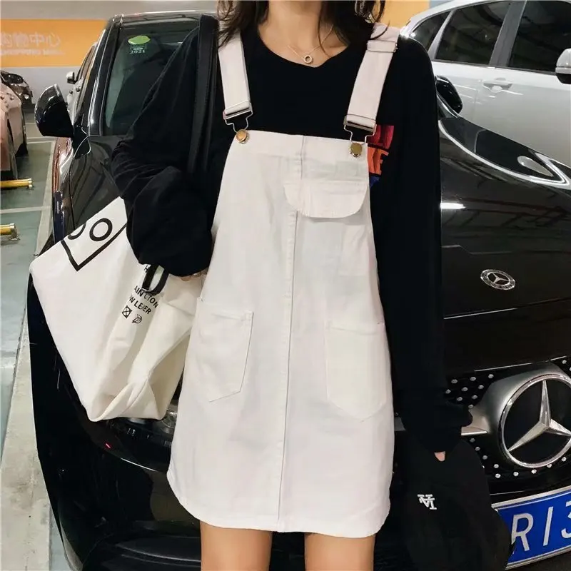 

Large Size Cowboy Strap Dress GIRL'S Autumn And Winter 2019 New Style Junior High School High School Students Korean-style Colle