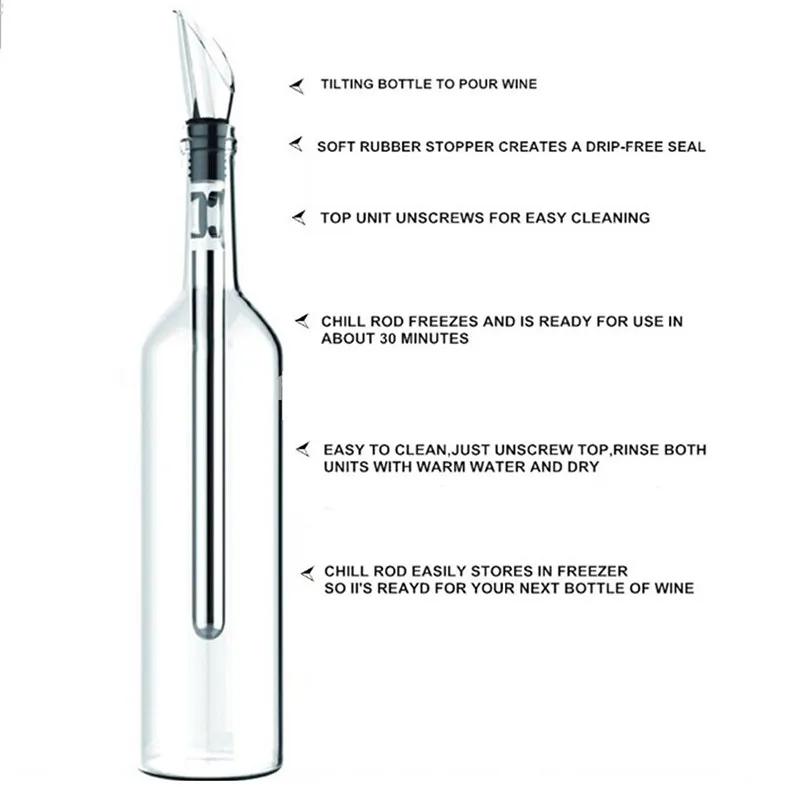 Summer Party Stainless Steel Bar Tools Wine Chillers Popsicle Decanter Ice Cooler Cooling Wine Coolers Barware