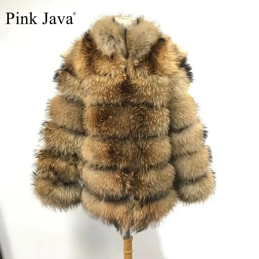 natural brown Ppink java QC19118 женское меховое пальто из натурального меха енота натуральный мех Новое поступление горячая Распродажа модное меховое пальто - Цвет: natural brown