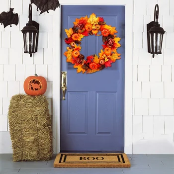 

Thanksgiving Simulation Maple Leaf Decorative Wreath New Pumpkin Pinecone Autumn Rattan Ring Christmas Commodities Hot Selling