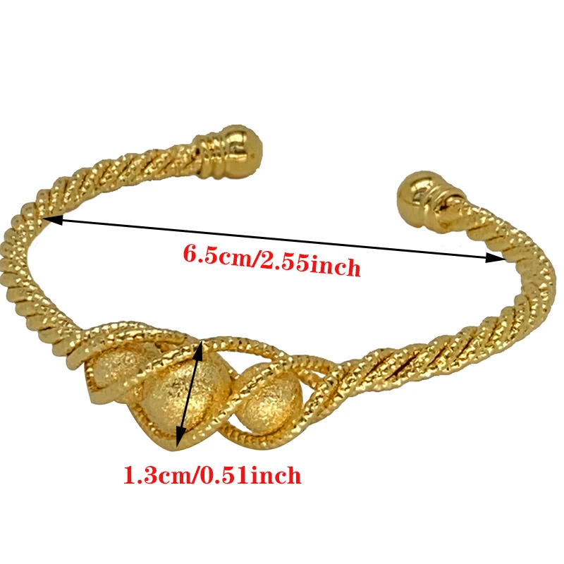 4pcs Ethnic Bead Gold Color Dubai Bangles For Women 24K Ball Copper Saudi Arabic Bracelet Girls Africa Bangles Wedding jewelry