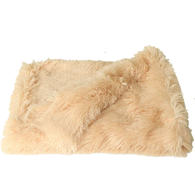 Pet Dog Cat Fluffy Fur Blanket Sleeping Mat Dogs Cats Bed Cushion Cover Reversible Double Layer Washable for Dog Bed Couch Sofa Biege