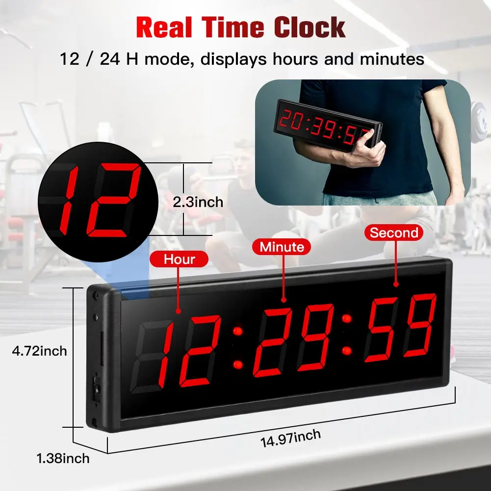 2.3" Programmable LED Interval Timer Stopwatch With Remote control For Home Gym 