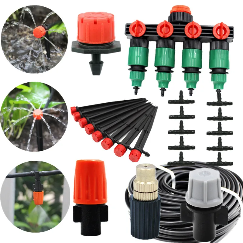 50m Garden DIY Drip System With 4Ways Water Distributor Plant