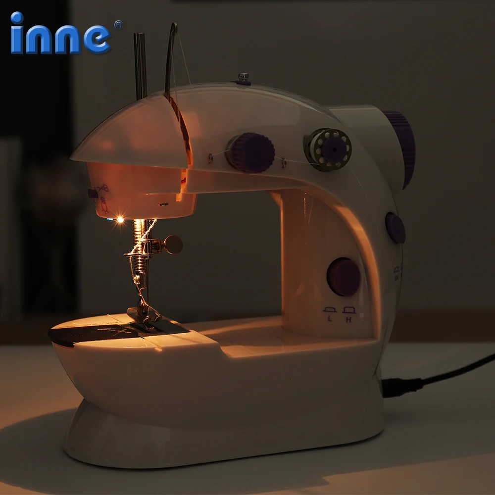 Sewing Machine INNE Sewing Machine Portable Mini Desktop Foot Pedal Night Light Household Straight Line Cutter Automatic Winding Mending