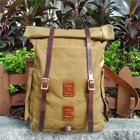 Waxed Canvas Backpack Hiking Camping Rucksack Men Trekking Large Laptop Bag 15 6 inches Vintage Leather Backpack 1