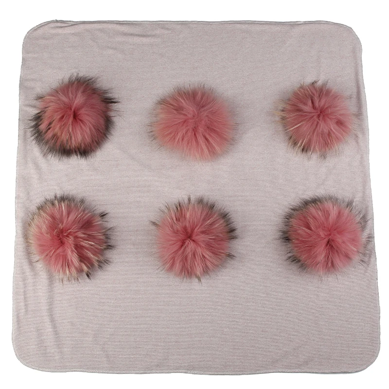 light pink skin pink Теплые хлопковые пеленки, одеяло для новорожденных детей, детское одеяло для путешествий с помпоном из натурального меха, одноцветные постельные пеленки - Цвет: light pink skin pink