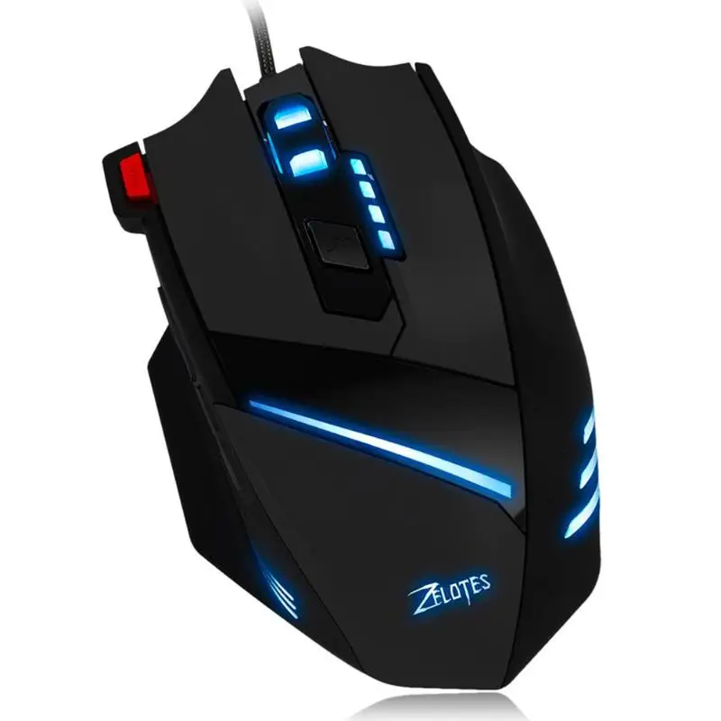 ZELOTES T-60 7 программируемых кнопок USB Проводная мышь 6 передач 800-7200 dpi Регулируемая игровая оптическая мышь для настольного ноутбука