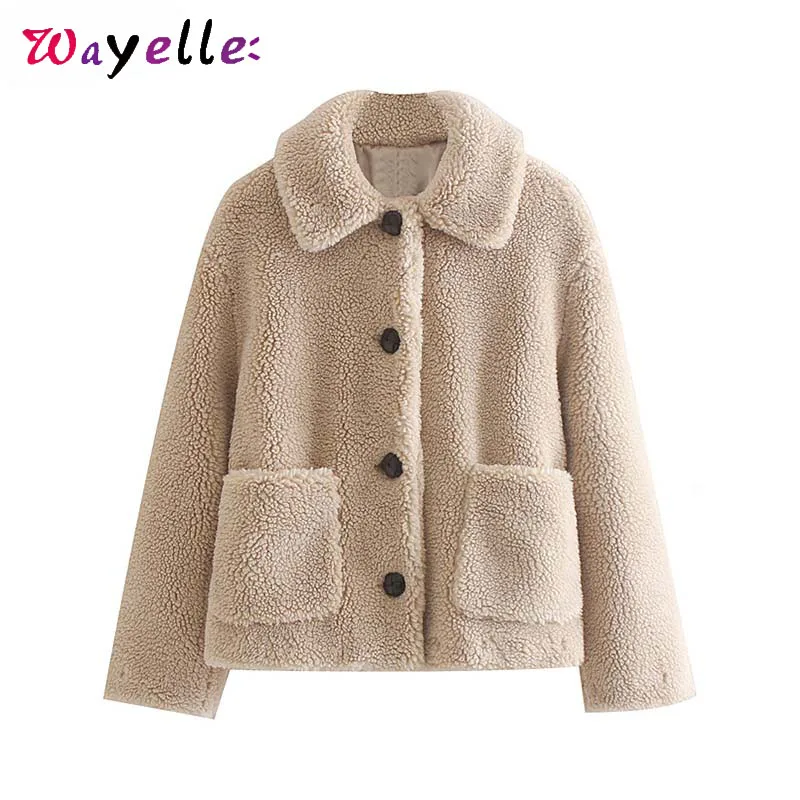 

Teddy Coat Women 2019 Winter Cozy Cute Chic Warm Fur Coats Korean Style Solid Sweet Girl Coats Turn-down Collar Women Coat