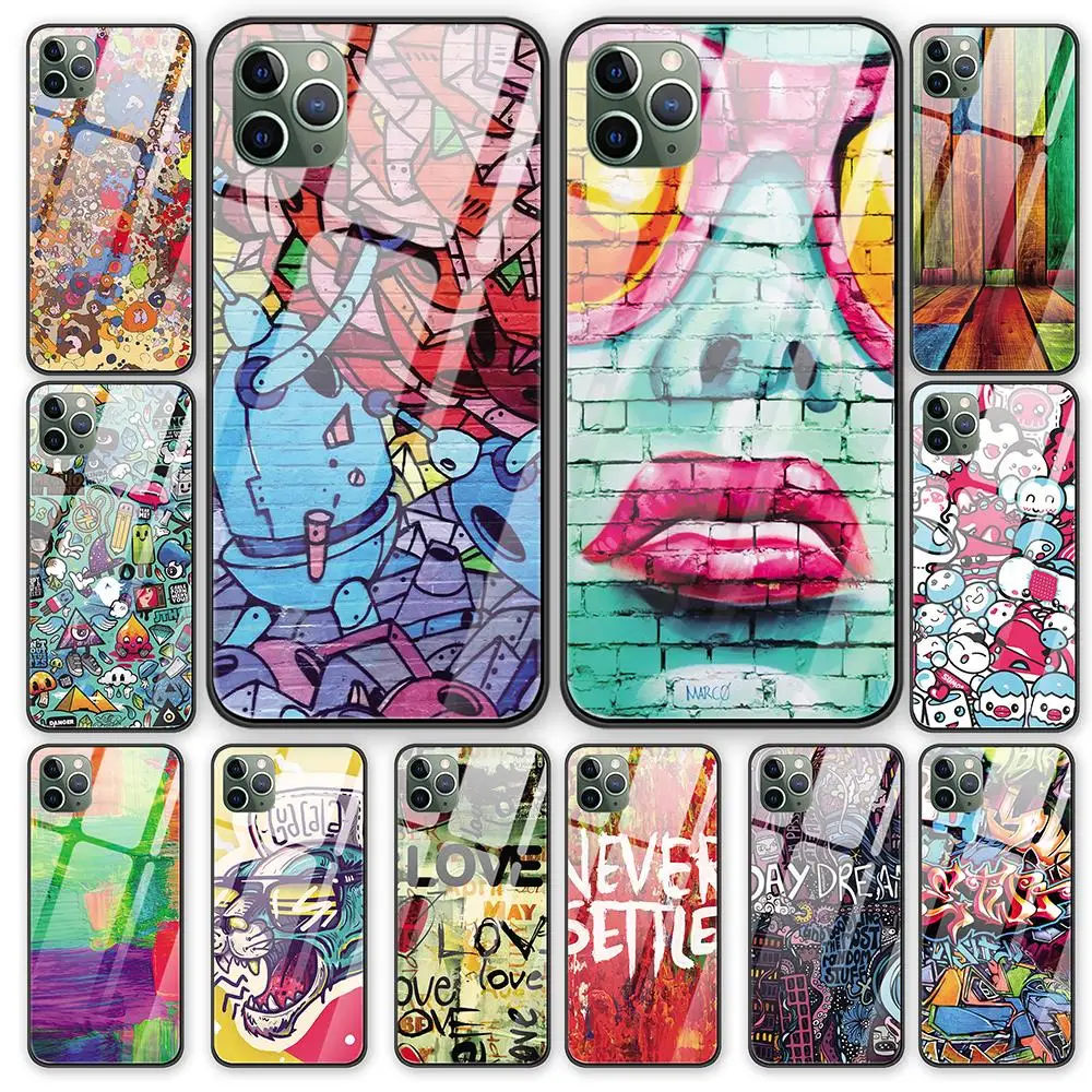 Scrawl art Wallpaper Tempered Glass Luxury case For iPhone 5 5S 6 6s 7 8 Plus X XS XR 11 Pro Max | Мобильные телефоны и