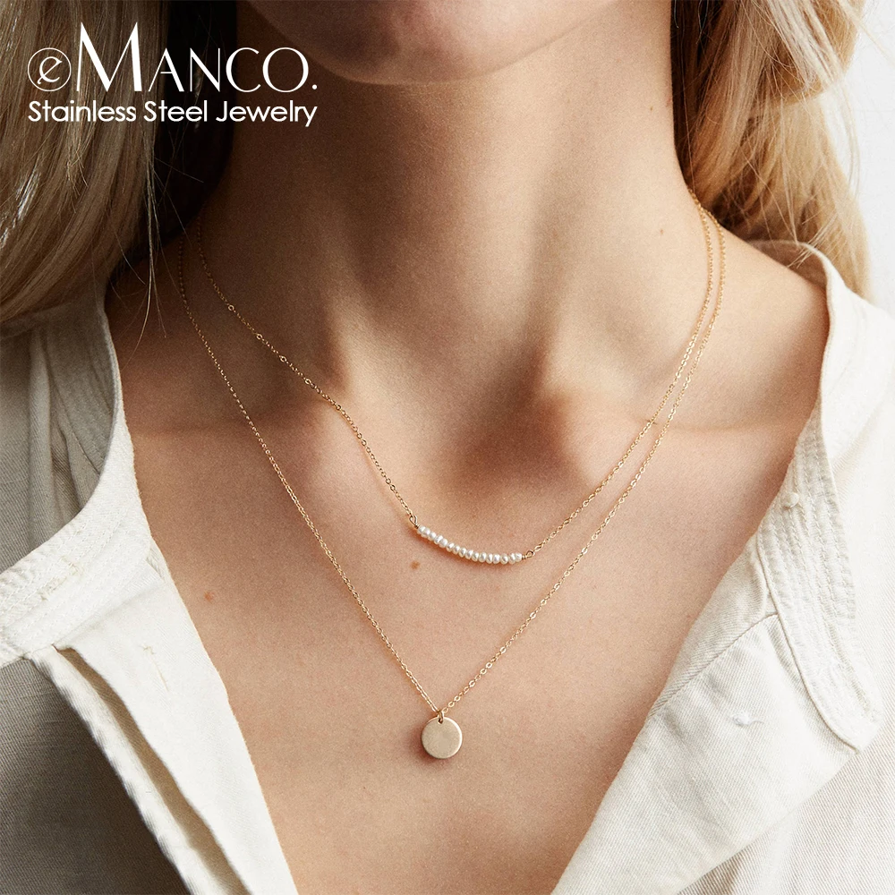 

e-Manco Trendy Minimalist stainless steel necklace for women custom letter pendants Choker Necklace sets Jewelry 2 pcs