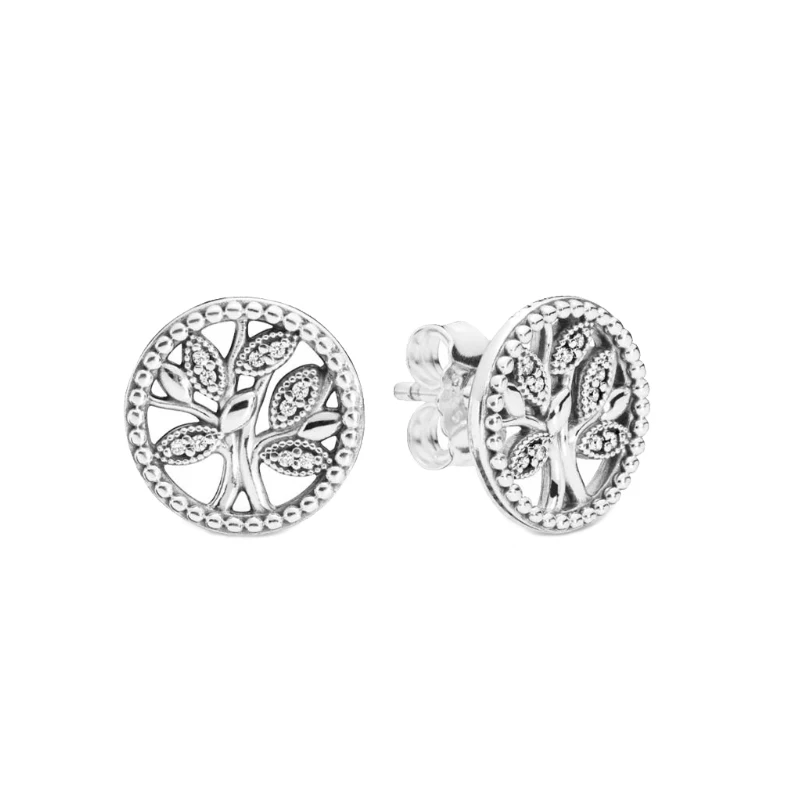 

Free Shipping Family Tree of Life Zircon Stud Earrings For Women Girls Delicate Simple Brand Wedding Earrings Fine Jewelry