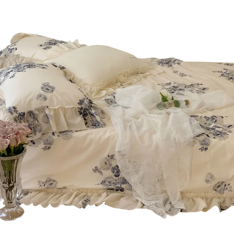 PROD 1005003337148093 French Ink Printing 40 Cotton Bed Sheets
Four-Piece Set Girls Heart Flounce Cotton Quilt Cover Bedding