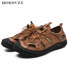 HOKSZVY/женская и Мужская модная обувь из коровьей кожи; большие размеры; Летние кожаные пляжные сандалии для отдыха; CLK-7785 из заменителя волос