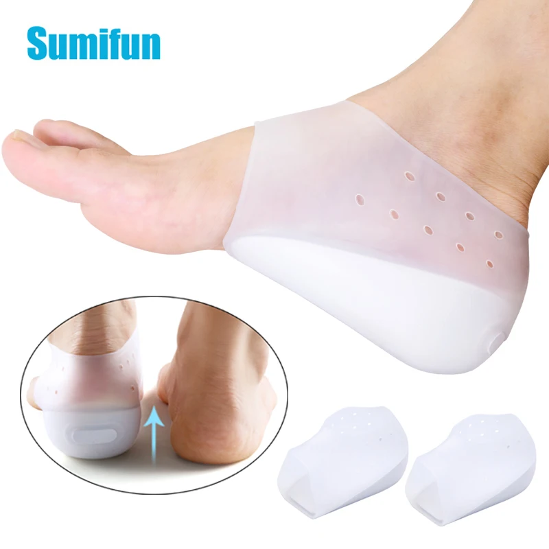 2pcs White 3cm Invisible Heightened Insoles For Men Women Breathable Silicone Heel Pad Insert Anti-crack Foot Protector C1674