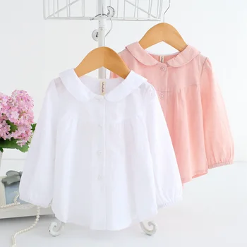 

Wholesale 5pcs/lot Newborn Baby Shirt Infant Kids Girls Peter Pan Collar Blouse Tops Shirts Baby Toddler Clothes 0-2Y