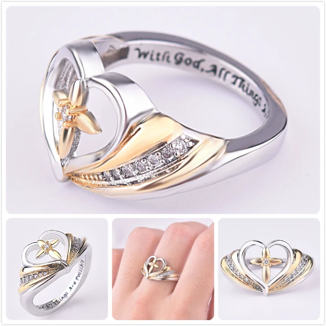 

Heart Zircon Rings For Women Letter Cubic Zirconia Ring Wedding Bands Cross Ring Girl Promise Finger Ring Wings anillos femme R5