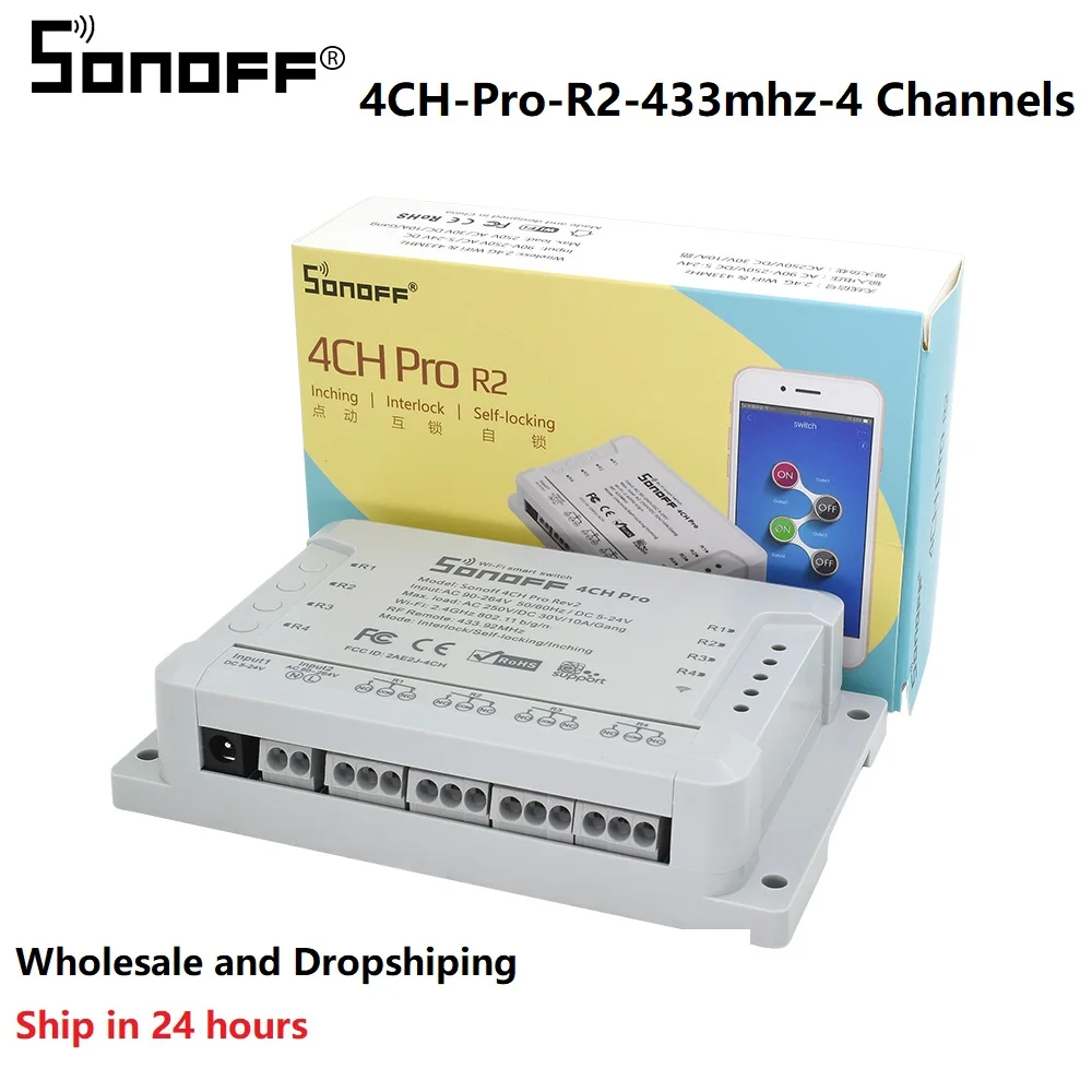 Sonoff 4CH Pro R2 Wifi смарт-коммутатор 433 МГц РЧ умный Wifi коммутатор 4 банды 3 режима работы инчинг интерлок умный дом с Alexa