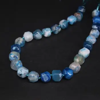 

Natural 12-15mm Blue Agate Faceted Nugget Gems Stone Lace Loose Beads 15"