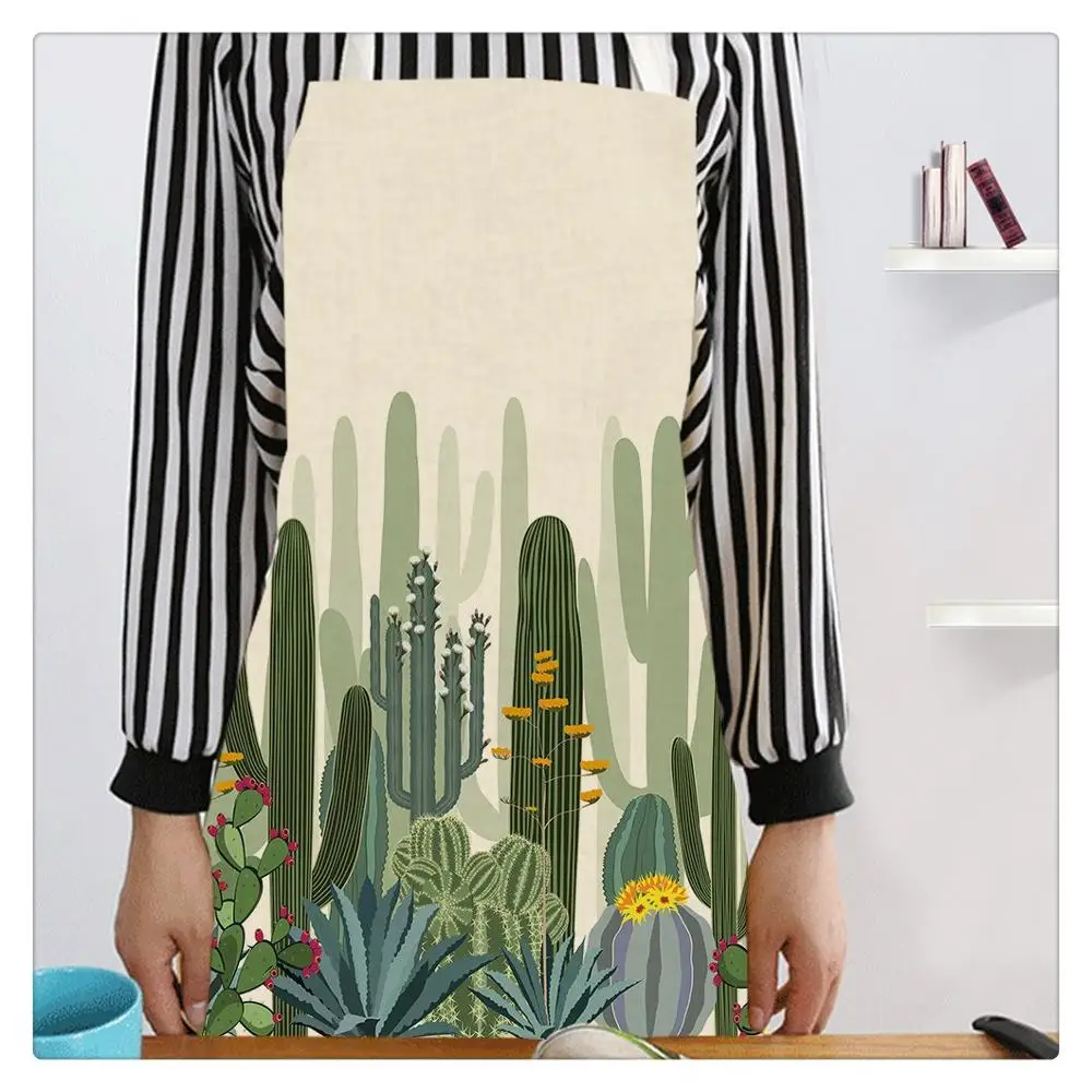 Cactus Printed Antifouling Kitchen Apron Cotton Linen Sleeveless man women Chef Cooking Aprons Kitchen accessories 68*55cm 0013