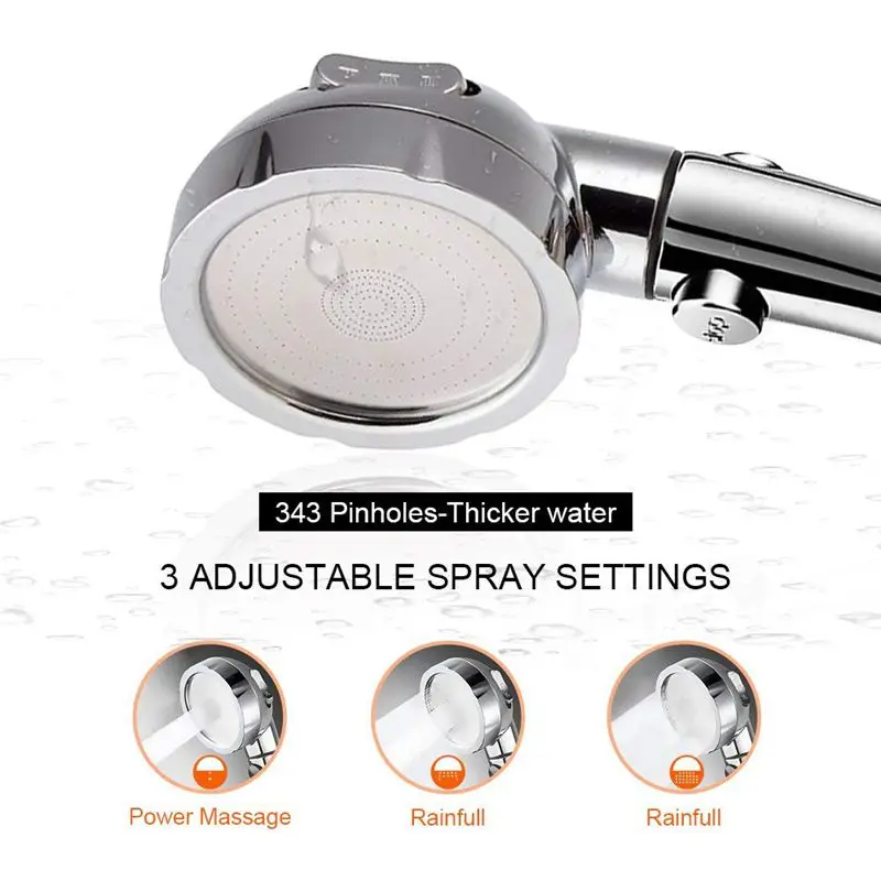 Handheld Shower Head High Pressure Chrome 3 Spary Setting with ON/OFF Pause Switch Water Saving Adjustable Luxury Spa Detachable