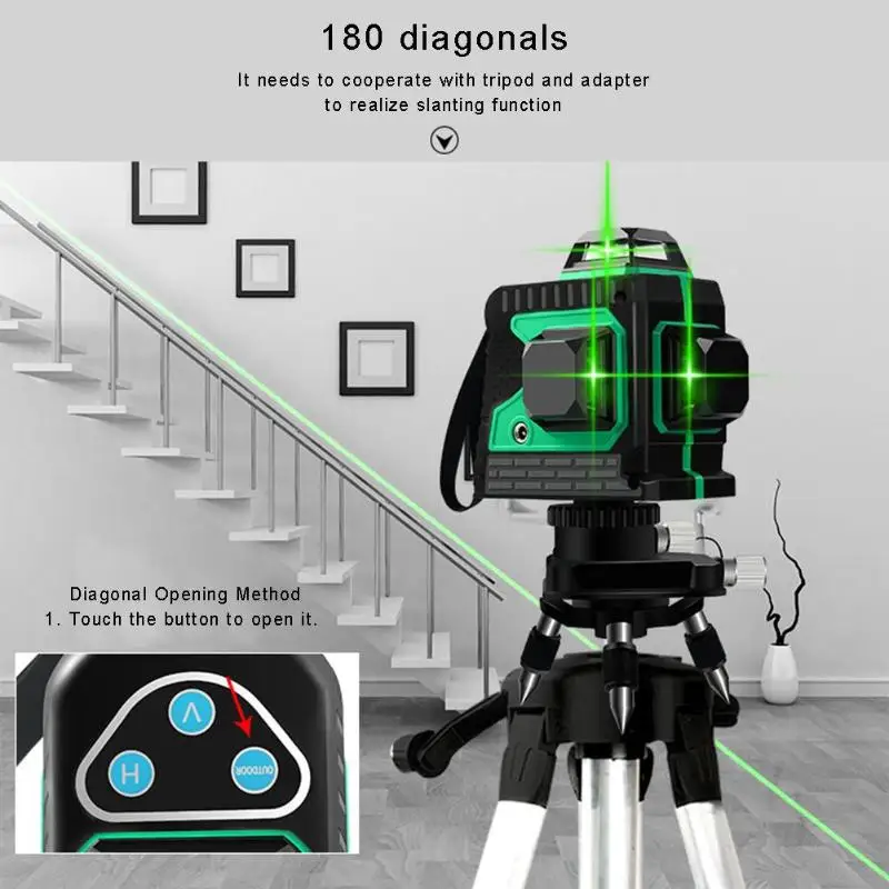

8 Lines LD High Precision Green Beam 360 Vertical Self-leveling Device Laser Level Instruments Automatic Wall Mounter