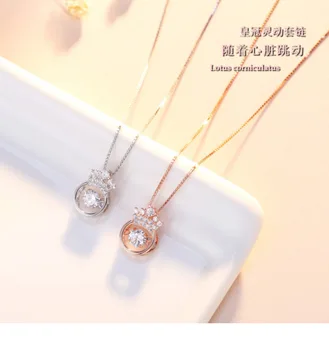 

Fine Silver S925 Crown Smart Necklace White Crystal Beating Pendant Little Red Book Necklace Products 18k Rose Gold Choker