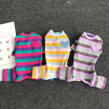 

Winter Dog Clothes Color Stripes Love Pet Outfits Warm Clothes for Small Dogs Cat Costumes Coat Jacket Puppy Sweater Dogs
