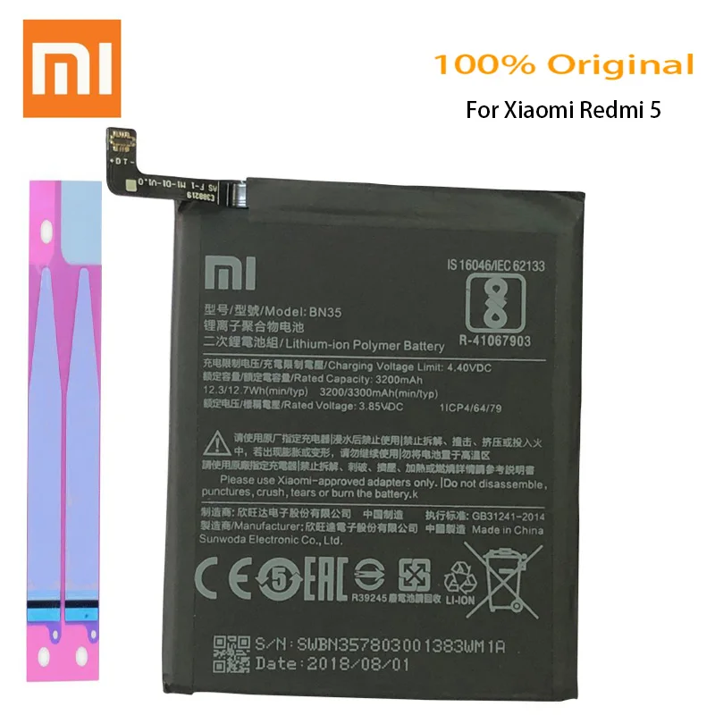 Original Redmi 5 Battery BN35 3300 mAh for Xiaomi 5.7&quot High Quality Phone Replacement +Tools | Мобильные телефоны и