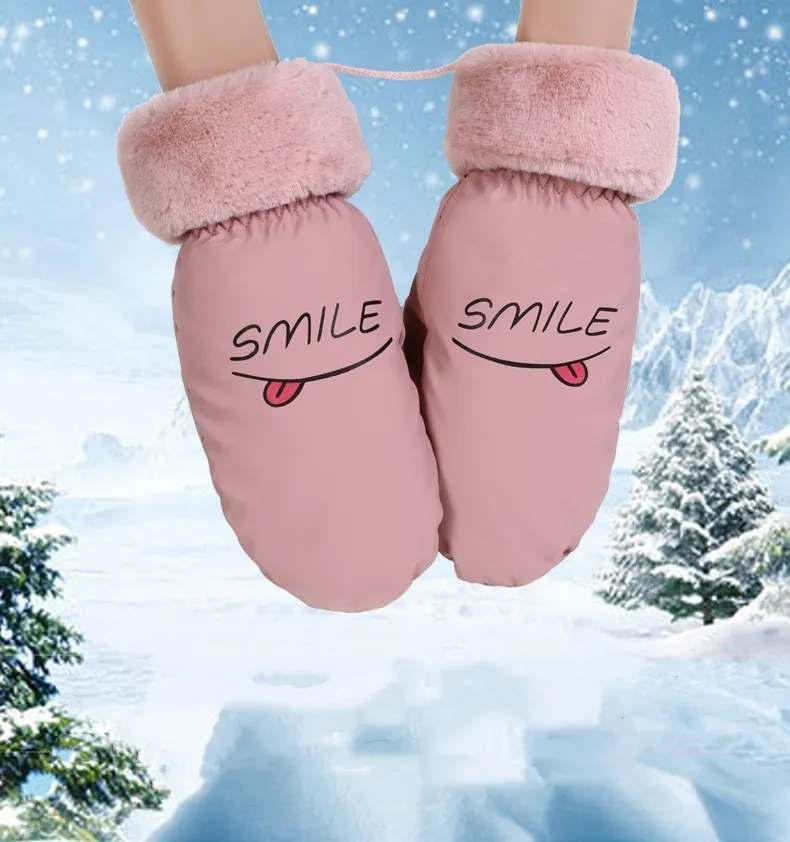 Зимние женские перчатки с милым корейским мультяшным принтом, теплые и плюшевые Утепленные перчатки для верховой езды