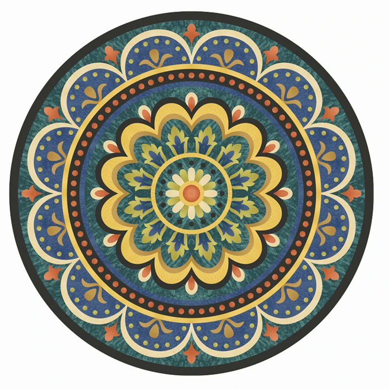 INS Ethnic Retro Flower Mandala Round Mat Nordic Jacquard Printed Round Carpet For Living Room Kids Room Home Large Area Rug