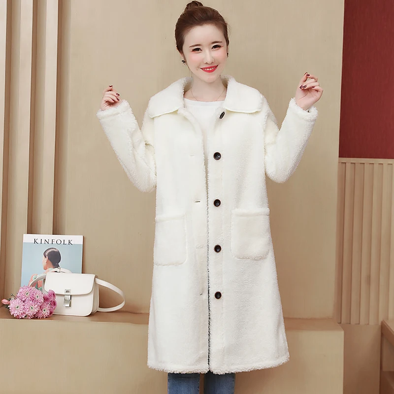White Fashion Lapel Women Wool Long Coat Autumn Winter Lapel Long Sleeve Woolen Coats Office Ladies Solid Slim Overcoat Outwear - Цвет: White
