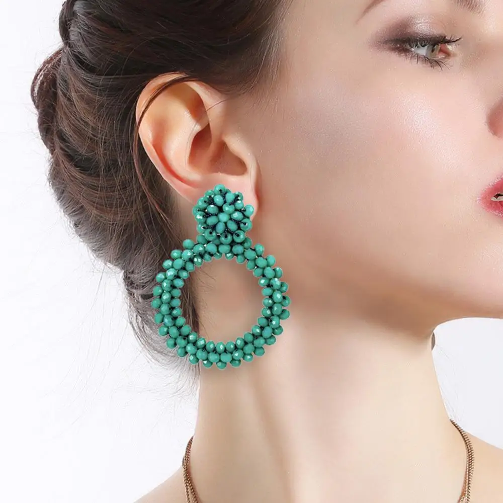 Boho круглые серьги ручной работы с разноцветными хрустальными бусинами массивные серьги висячие серьги подарок для свадебной вечеринки Свадебные украшения