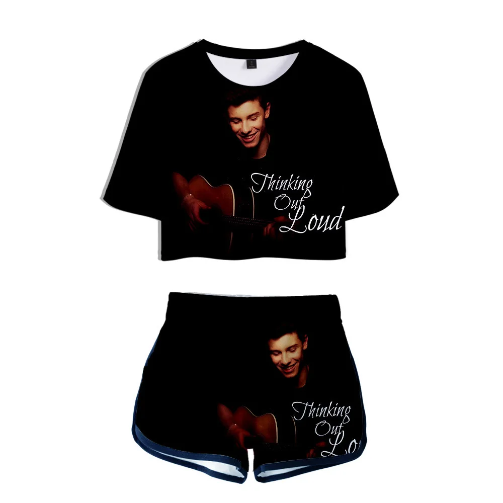 

Women Two Piece Set 3D print shawn mendes Girls Summer Short Sleeves women Tops Shorts Set