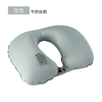Blowing milk silk1 Portable U-shaped Inflatable Pillow Office Pillow Travel Car Airplane Driving Nap Pillow Support Head Pillow To Send Storage Bag - Цвет: Blowing milk silk1