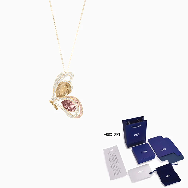 

2020 Fashion Jewelry Swa New Color Butterfly Sweater Chain Rose Gold Necklace Butterfly Pattern Delicate Crystal Female Romantic