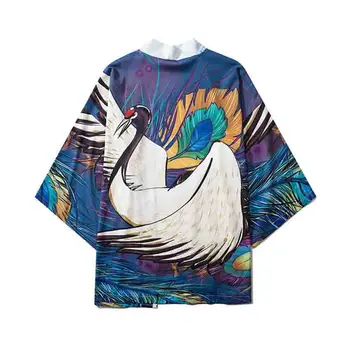 

Casual Male Kimono Cardigan Black Print Kimono Shirt Hip Hop Style Robe Gown Men Harajuku Japanese Style Kimono