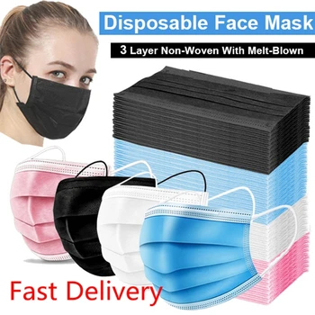 

100pcs Mask Disposable Non wove Three-layer Mouth Mask Filter Mask mouth Face mask Breathable Earloops Masks Fast Delivery