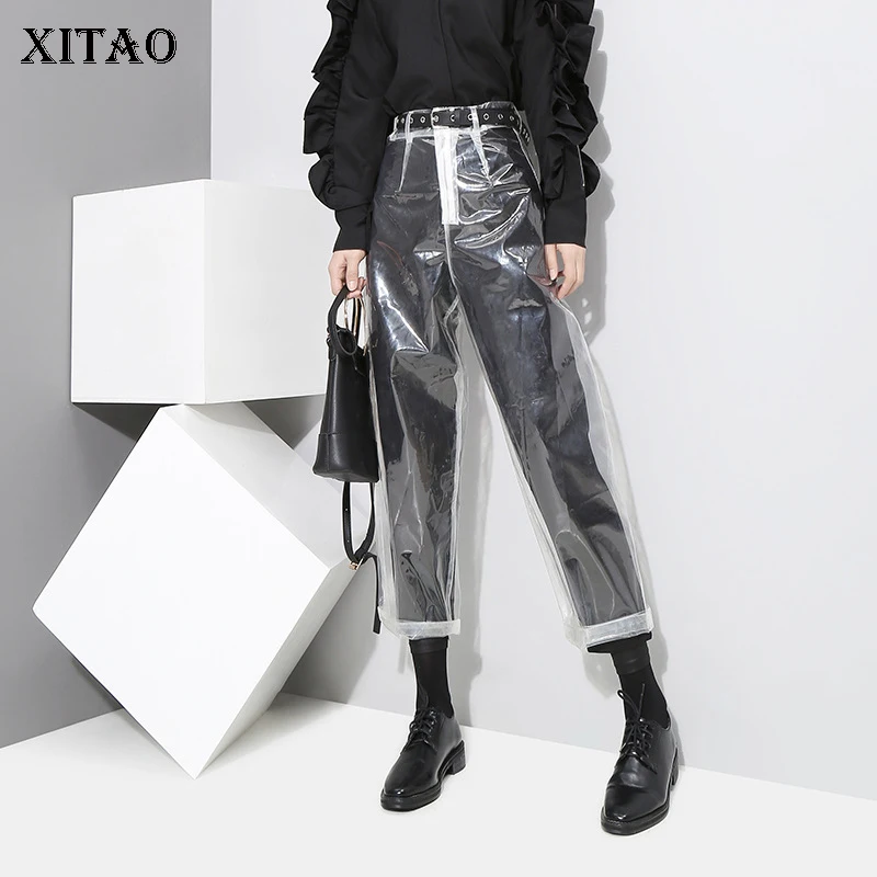 

XITAO Perspective Wild Color Pants Casual Women Clothes 2019 Summer High Waist Temperament PU Korea Fashion Pencil Pants GWY2429