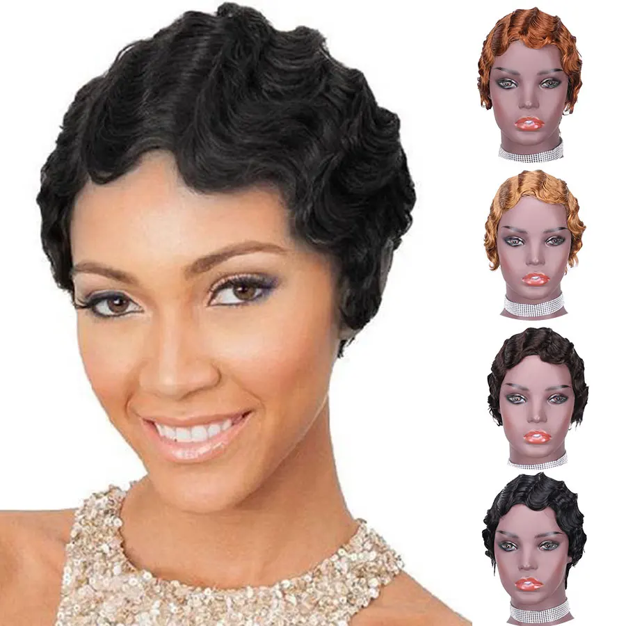 

Fashion Lady Hair Short Ocean Wave Bob Wigs For Woman Short Water Wave Wigs Short Pixie Cut Wig Brazilian Remy Short Human Hair